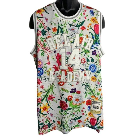 Throwback Bel Air Academy Jersey L White Floral Will Smith Fresh Prince Applique - Picture 1 of 8